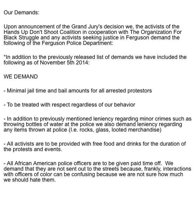 AzTiaria's tweet photo. #Ferguson UPDATED LIST OF DEMANDS BY PROTESTERS/ACTIVISTS #justice #MikeBrown #StLouis #BlackLivesMatter http://t.co/vKFWB4AQOs