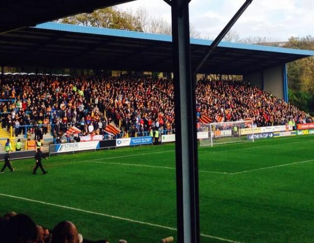 footyawayday's tweet photo. Bradford City fans at Halifax today 
#bcafc http://t.co/r9UA4QwDF3