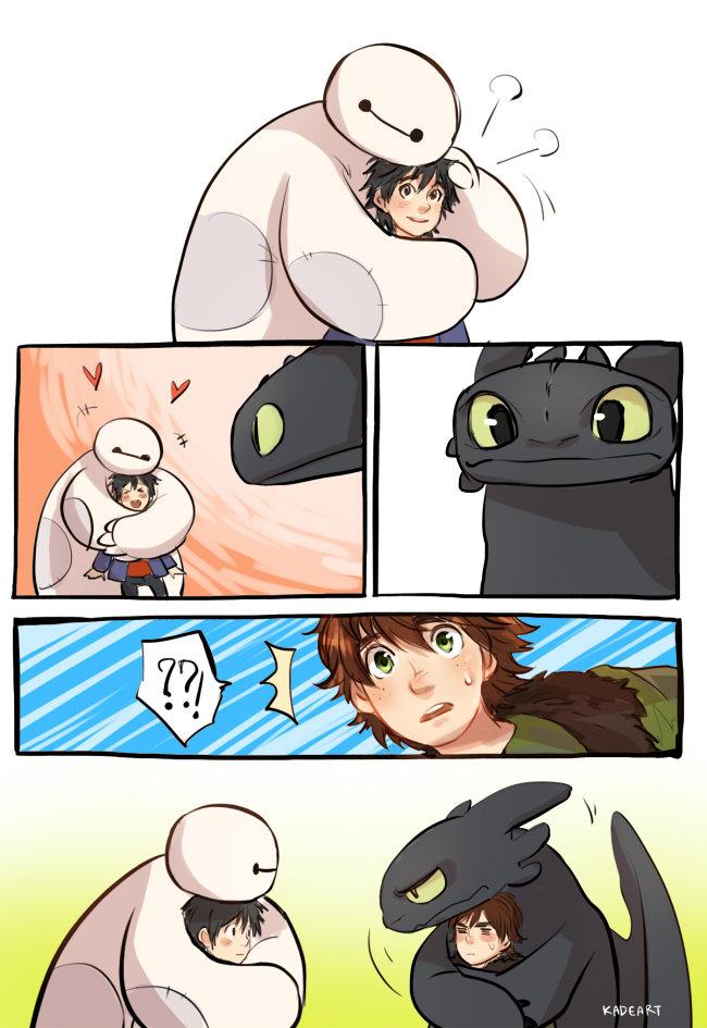 baymax-hiro vs toothless-hiccup