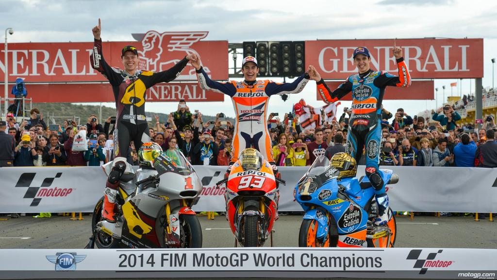 ¡¡¡Campeones 2014!!!  #Moto2 <a href="/TitoRabat/">Tito Rabat</a> #MotoGP <a href="/marcmarquez93/">Marc Márquez</a> #Moto3 <a href="/alexmarquez23/">Alex Marquez</a>
