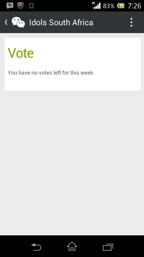 100 votes Done Did for @teambongi now off to ma 2nd @WeChatZA #Bongi4Final