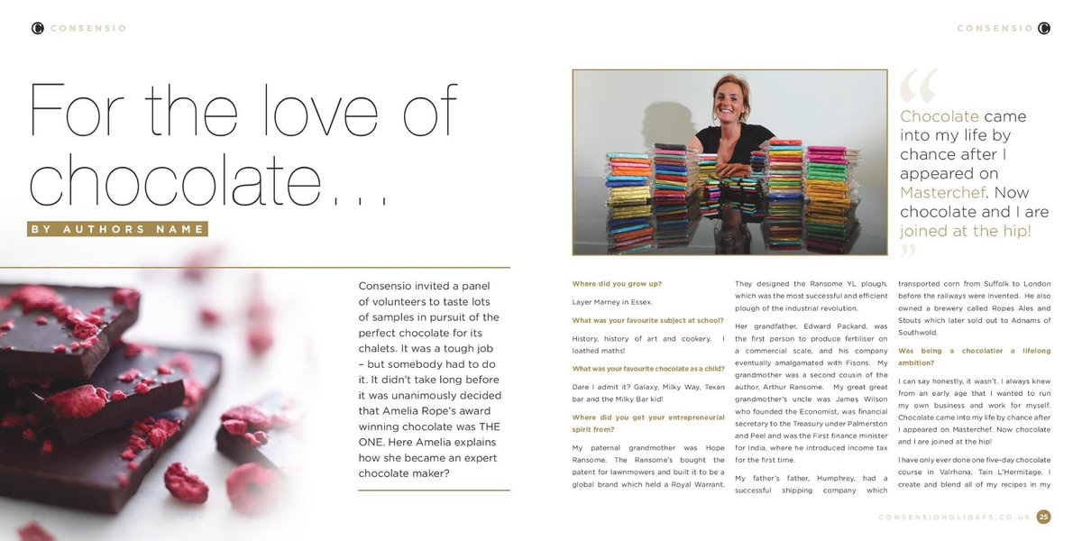 amelia_rope's tweet photo. Thank yooo @consensioluxury for a wonderful feature in your magazine. Fab you love my chocolate bars. #chocrocks http://t.co/Rbmrb6XCPd
