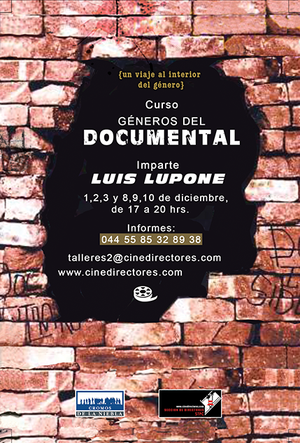 Cine_Directores's tweet photo. Géneros del Documental impartido por Luis Lupone | 
1o., 2, 3 y 8, 9, 10 de diciembre |17-20 horas | #documental #DF http://t.co/BzzJ3ZfMV2