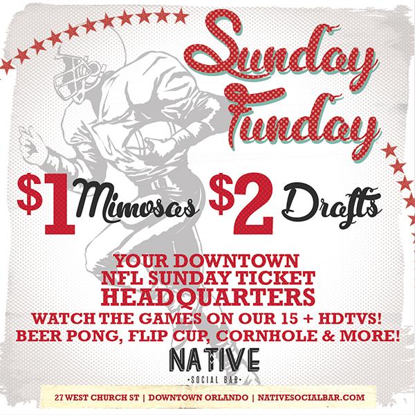 You'll find us downstairs today with football and mimosas at <a href="/NativeSocialBar/">Native</a>! #DowntownOrlando