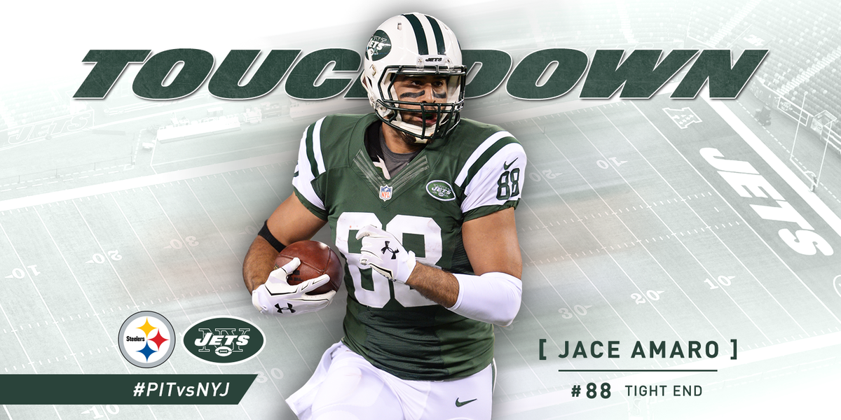 nyjets's tweet photo. TOUCHDOWN, @J_ACER22! @MikeVick finds the TE from 5 yds in the back of the end zone.

#Jets 17, Steelers 0 #PITvsNYJ http://t.co/2a0PNNPziK