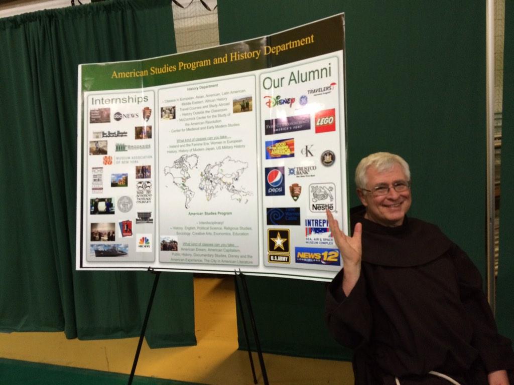SienaAmstud's tweet photo. &amp; AMST! “@SienaHistory: Fr. Dan and a poster. All the recruitment the Hist Dept needs. http://t.co/H2wdC3Qq3O”