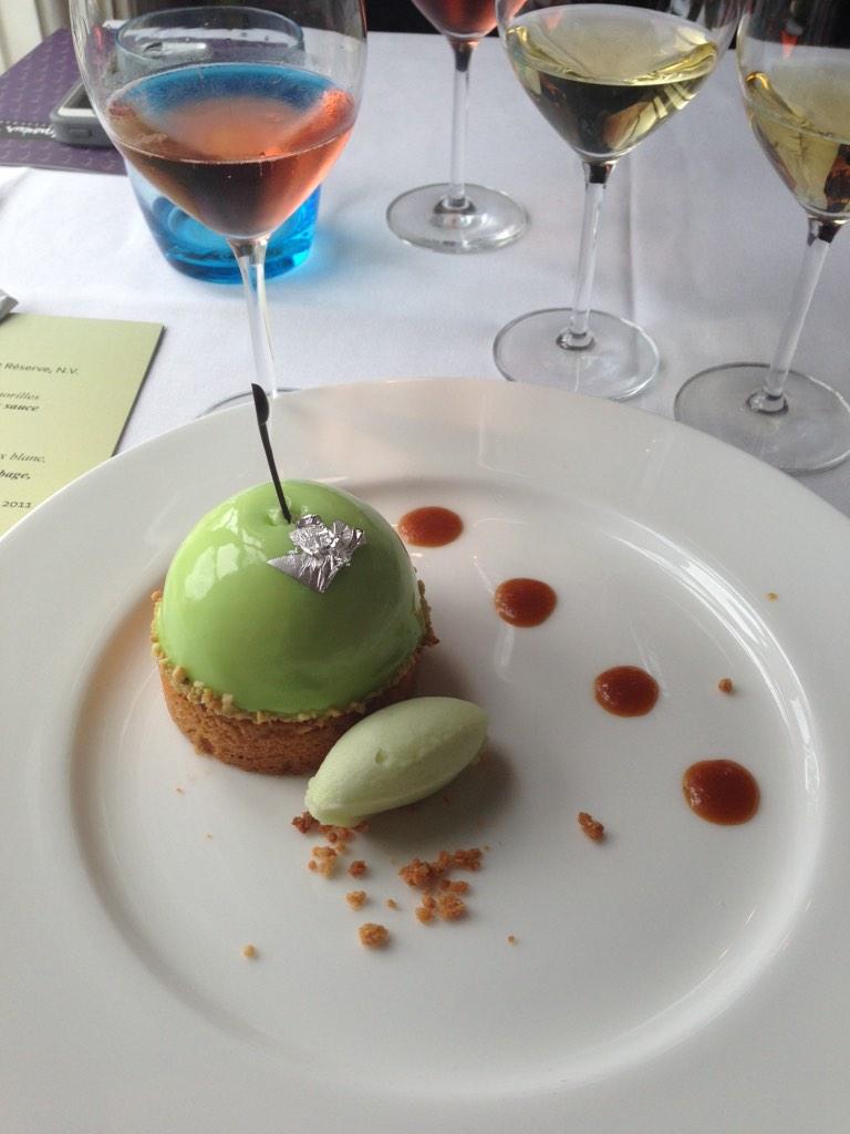RestaurantMaven's tweet photo. Beautiful dessert at Alsace French lunch. That's Granny Smith mousse on top, not an apple. #EpcotFW14 http://t.co/MzbSG7G8yE