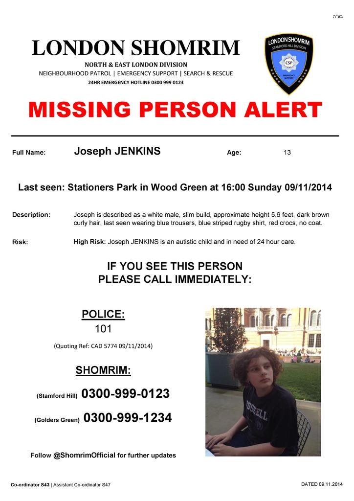 Please help us find #MissingChild Joseph last seen in #WoodGreen Sun 9/11/14 at 3.15pm.