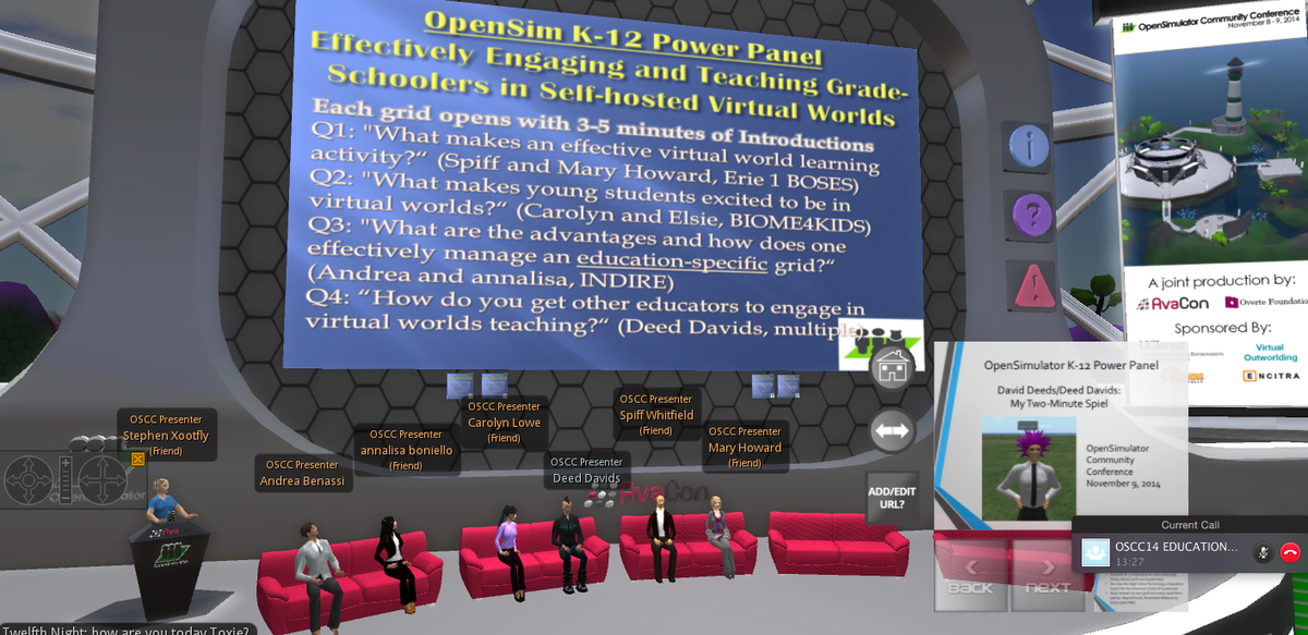 dwdeeds's tweet photo. #OSCC14 #opensimcc #oscc #opensim Just finished the K-12 Power Panel! More to come! #edtech #iste #aace #edtech http://t.co/irUNvIPTGr
