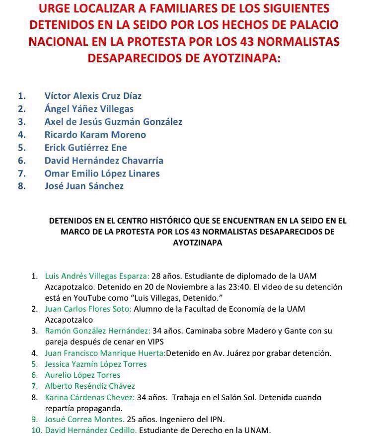 valehamel's tweet image. Urge localizar a familiares o amigos de estos 8 detenidos. No se ha presentado nadie en la SEIDO. #YaMeCanse