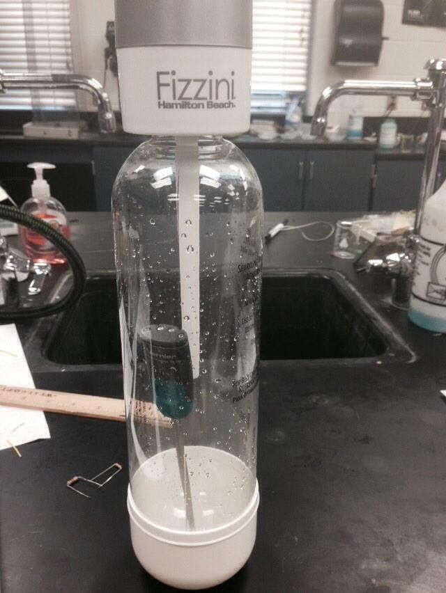 Soda water maker, Go Wireless Temp, Nspire for iPad used for demo of 1st law of thermodynamics from expansion of CO2