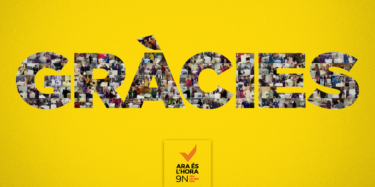 assemblea's tweet photo. Gràcies a tots els voluntaris que heu fet possible aquest 9N i a tots els que heu anat a votar! Avui #CataloniaWins! http://t.co/OvplUN9Jok