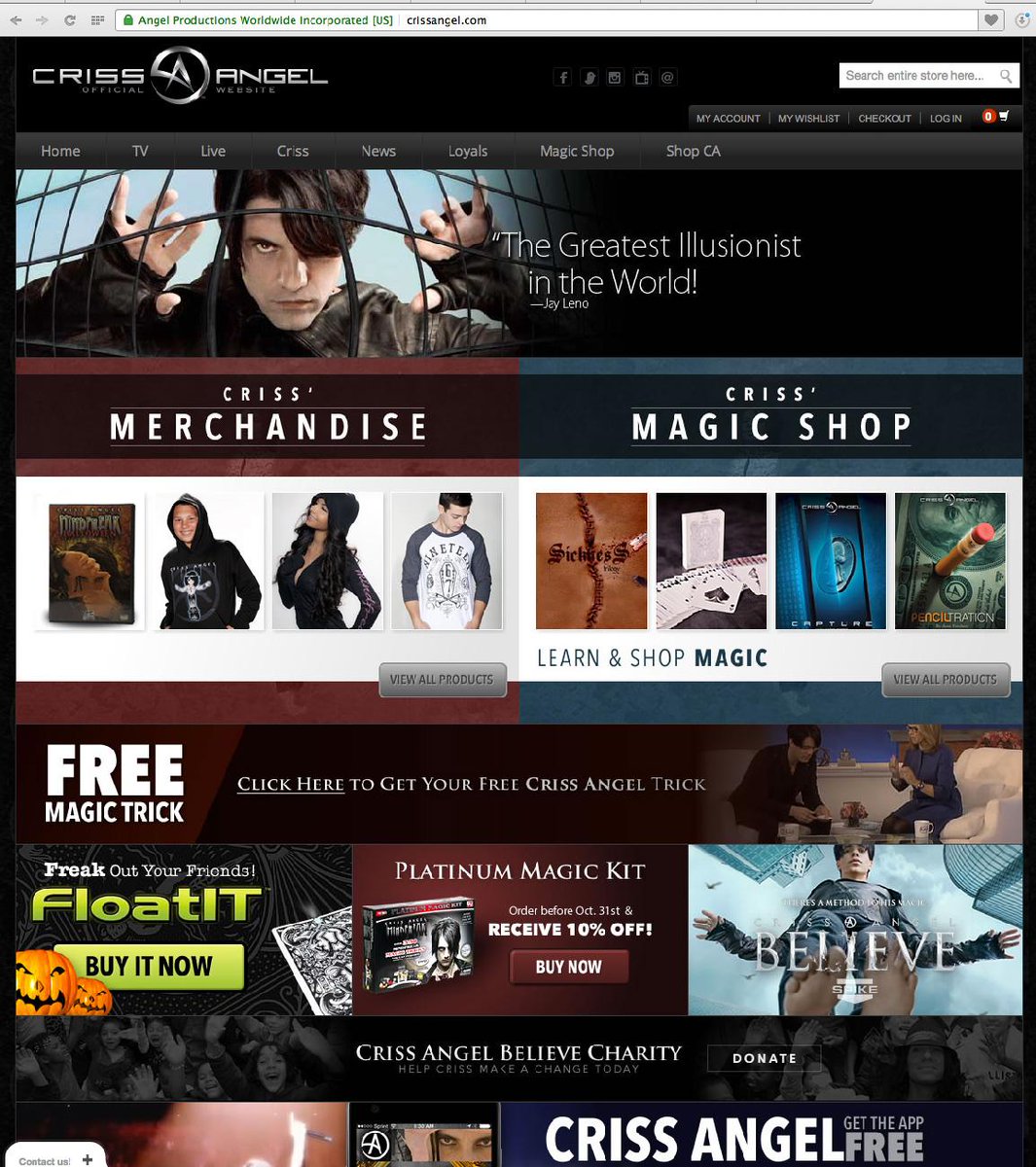 Ecommerce Website for the #1 Magician in the World <a href="/CrissAngel/">Criss Angel</a> programmed by <a href="/702Web/">702Web | Web Design</a>