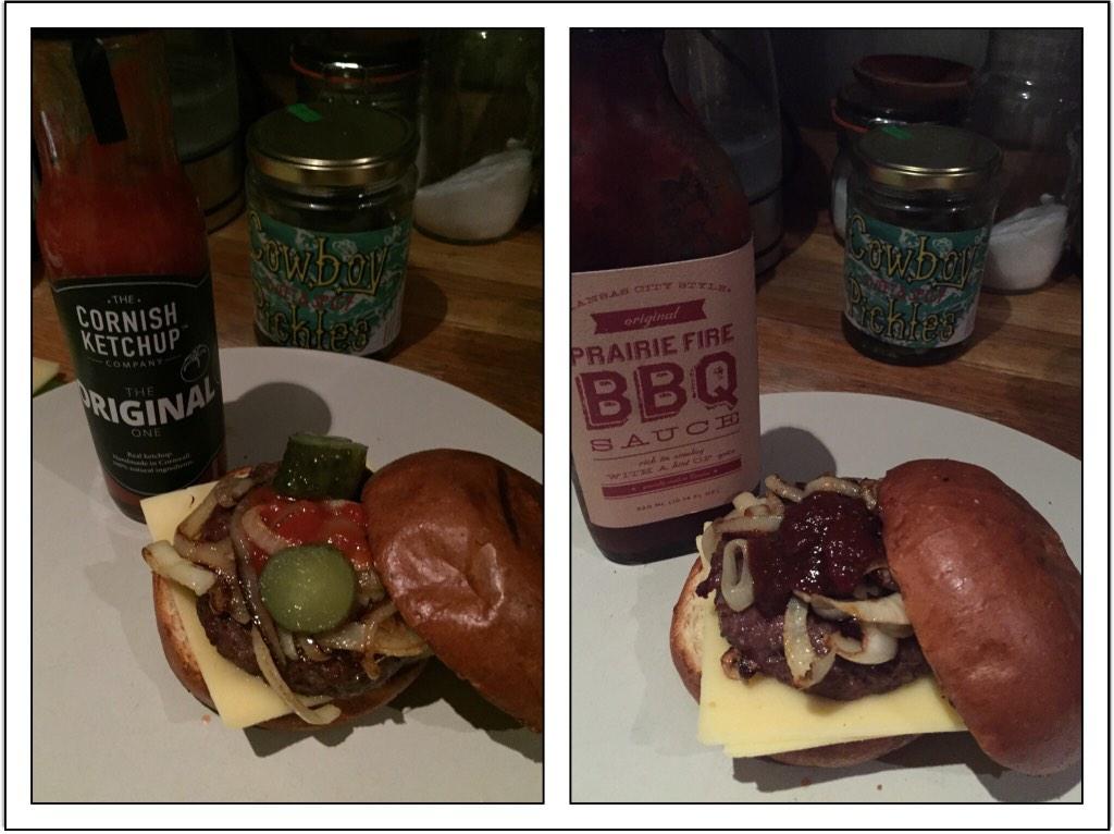 A 2 burger extravaganza tonight with <a href="/Cornishketchup/">Cornish Ketchup Co</a> <a href="/prairiefire_bbq/">Prairie Fire BBQ</a> <a href="/CowboyPickles/">Cowboy Pickles</a> - outstanding artisan products