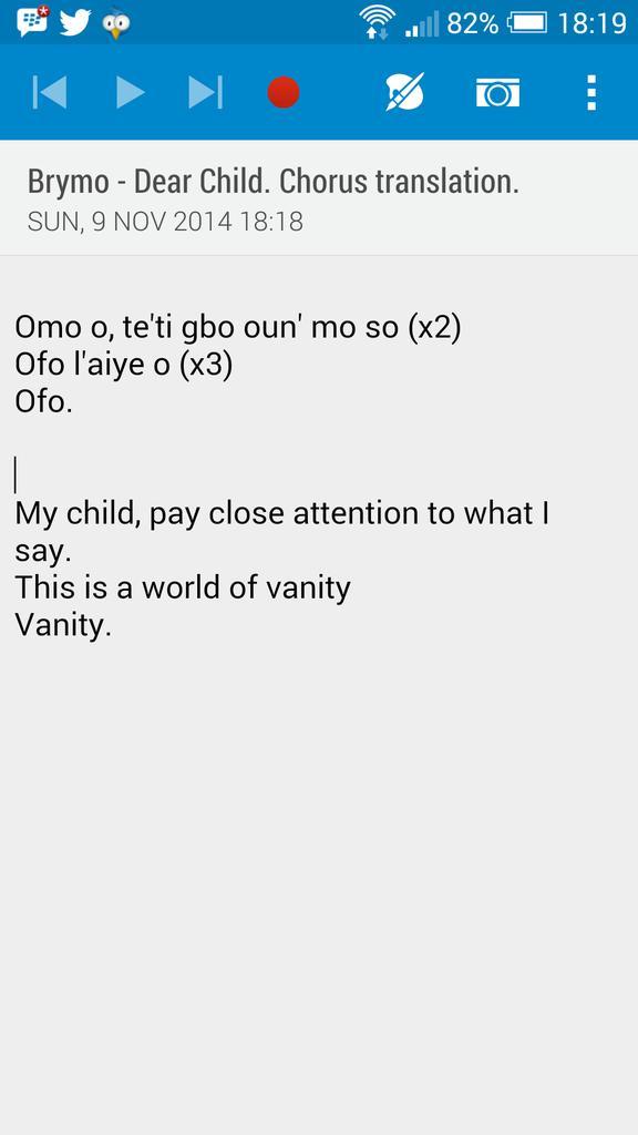 AfroVII's tweet photo. Again, as requested. Brymo - Dear Child. Chorus translation. http://t.co/87Qw3sdXt1