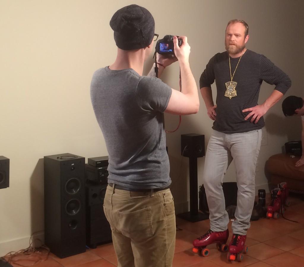 TheEligibleBs's tweet photo. What is @Strange_Empire 's Michael Adamthwaite doing in hot pink roller skates? @CBC @ComedyCoup #BeTotesCray !!! :) http://t.co/ZnPxawDAtH