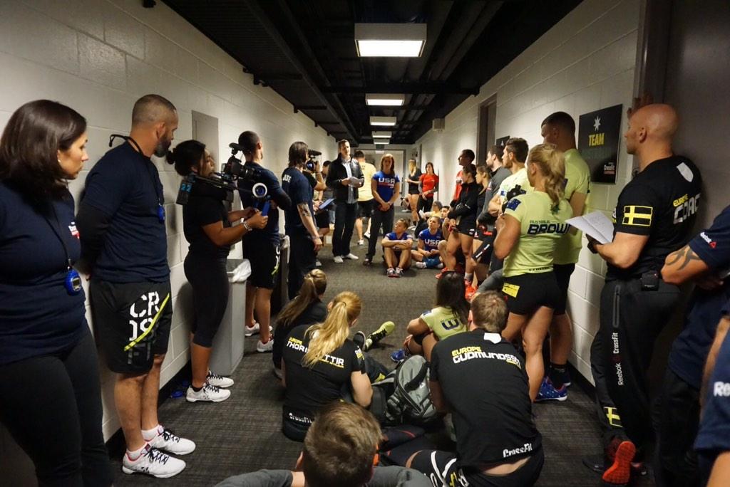 One hour until competition: The final athlete briefing. #CrossFitInvitational