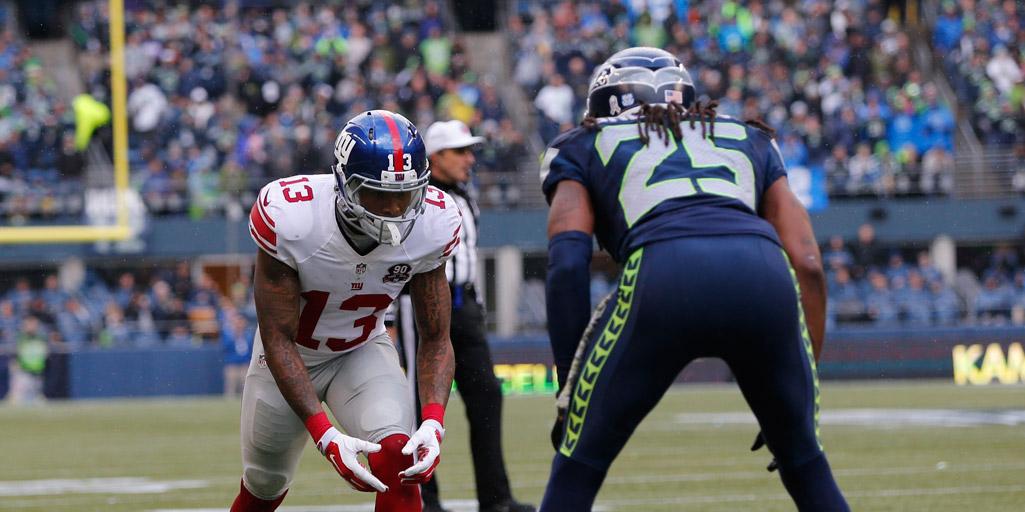 NFL's tweet image. WATCH: Odell Beckham burns Richard Sherman deep at.nfl.com/V3EI3NU #NYGvsSEA