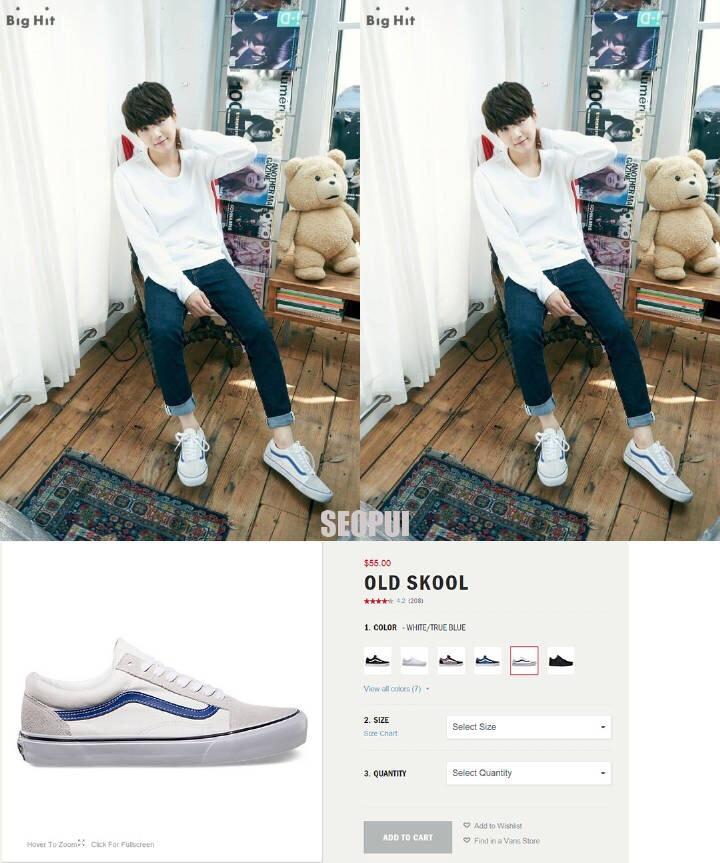 EverydayBTS's tweet photo. If you are Interested in Suga's shoes. 

They are old Skool Vans in white/true blue http://t.co/IfCBPwMrlc