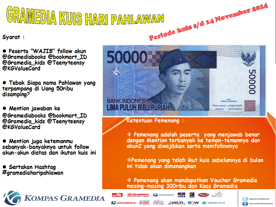 gramedia's tweet photo. Ikutan Kuis "Hari Pahlawan" yu,Yg udh menang kmarin gantian ya,kasih kesempatan yg lain :D,liat Gambar @Serbakuis http://t.co/JusyJEqyAb