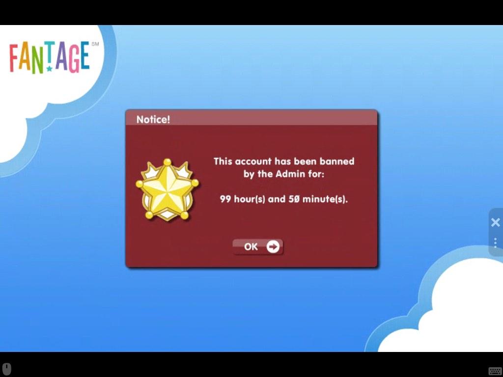 BurdKarrie's tweet photo. While im not on @AnimalJam i play @FantageFans Idk why I got banned i took a picture of it D: http://t.co/luzhPXY3cI