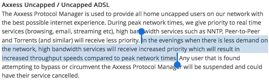 <a href="/AxxessDSL/">Mark Berns</a> been monitoring my p2p downloads between 1am-7am for last 2 weeks and I'm getting no speed. What's up?