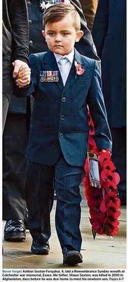 stejs9's tweet photo. If you RT one post today let it be this one. Ashton Sexton-Farquhar, aged 4, lays a wreath for his Daddy @PoppyLegion http://t.co/VRGgU3KzfX