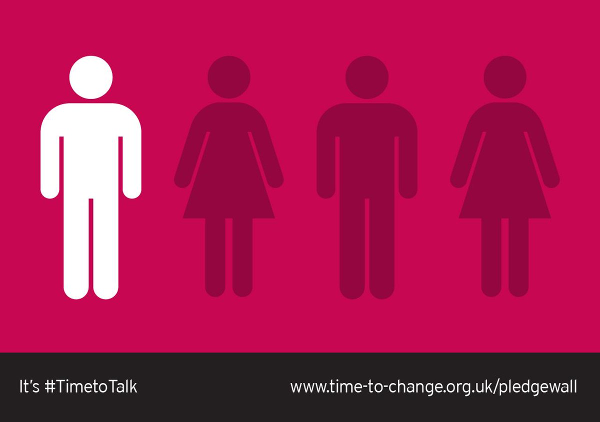 TimetoChange's tweet image. 1 in 4 of us is experiencing a mental health problem. Look out for others: bit.ly/TTCtalk14 #TimetoTalk Retweet