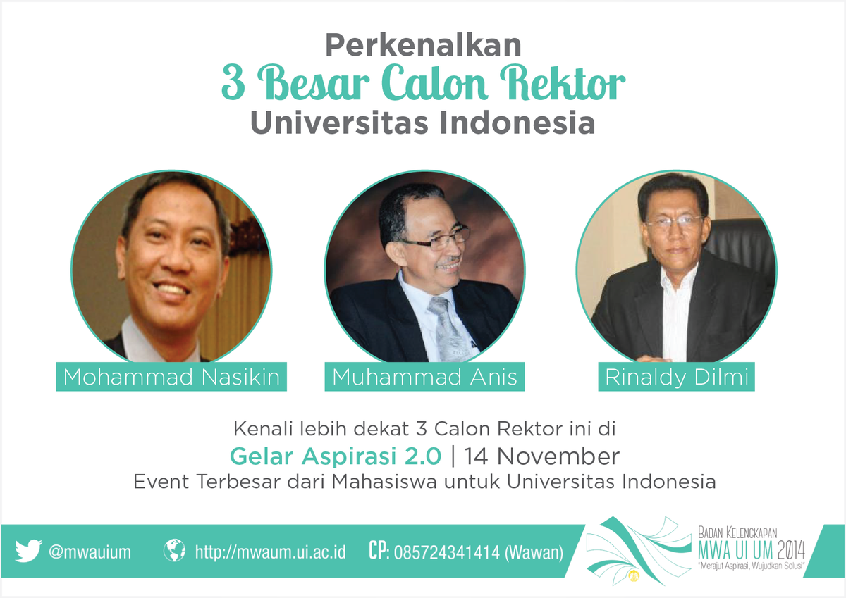 Ini dia 3 Besar Calon Rektor UI Mari teman-teman kita sebarkan kabar ini | Tolong bantu Retweet ya #HaloPilrek