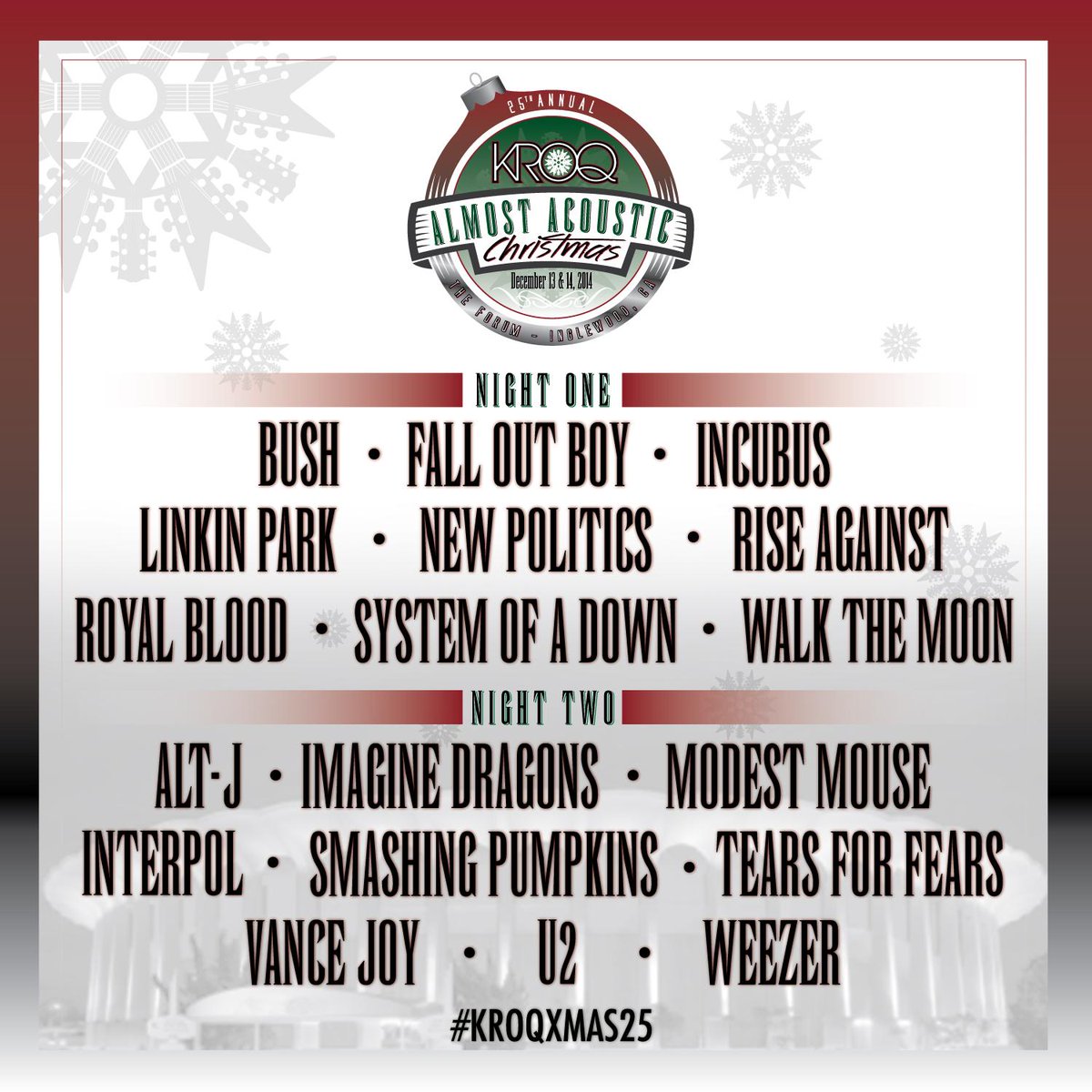 Kroq Almost Acoustic Christmas Announces 2019 Lineup Featuring Beck The Raconteurs And Cage The Elephant Mxdwn Music