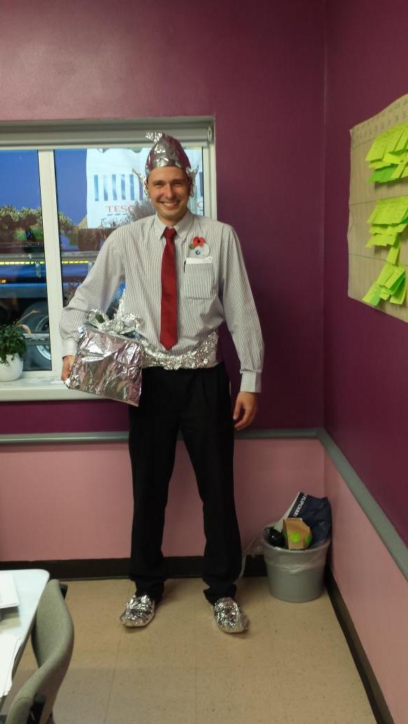 Bit of fun to kick of our Christmas meeting,  Peter looks good in silver #sam&amp;maureensnowman#sharonbelinda&amp;emmaangle