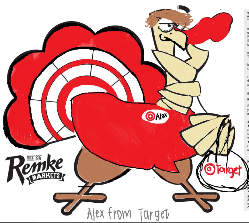 Kate Mcginty On Twitter Someone Drew Alexfromtarget For Enquirer S Dress The Turkey Contest How Amazing Is That Alexfromtargetfandom Http T Co Gt9mhnpkvi