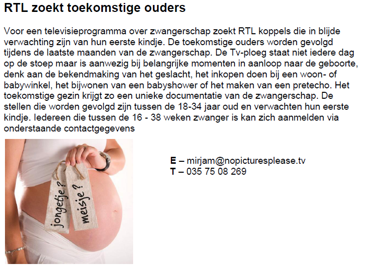 Toekomstige #ouders gezocht voor #RTL!
