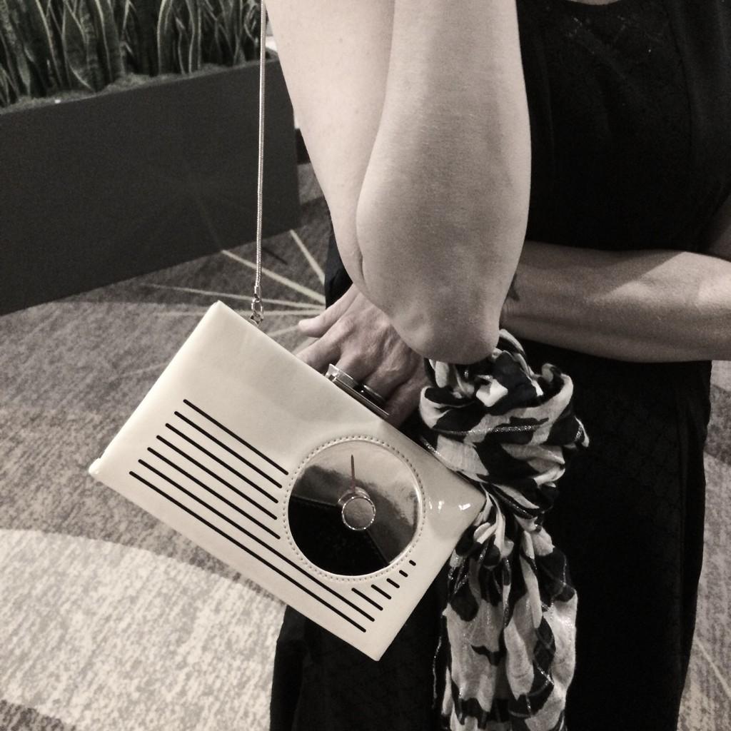 tinaantolini's tweet image. Of course, @jatomic has a radio purse. Of course. #TC2014