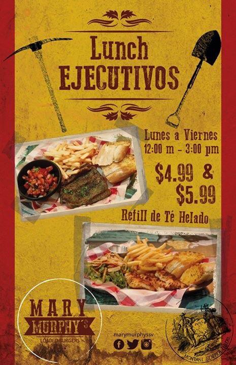 MaryMurphysSV's tweet photo. Feliz inicio de semana, disfruta de nuestros #lunchejecutivos a partí de las 12:00 m a 3:00 pm http://t.co/Si6SodXVxw