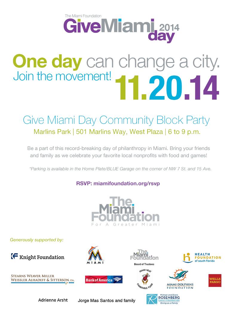 MiamiFoundation's tweet photo. 10 days until #GiveMiamiDay! Celebrate philanthropy with us at @Marlins Park on 11.20.14. http://t.co/CwHQM2Q6Mx http://t.co/ujXQrViyts