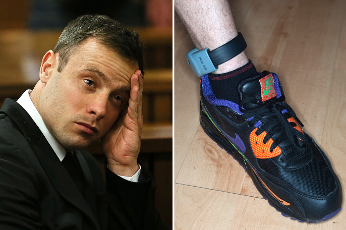 DailyMirror's tweet photo. Oscar Pistorius 'denied early release' because he has no ankles to attach his electronic tag http://t.co/v75yOvs6U5 http://t.co/KTh7a5xhyv