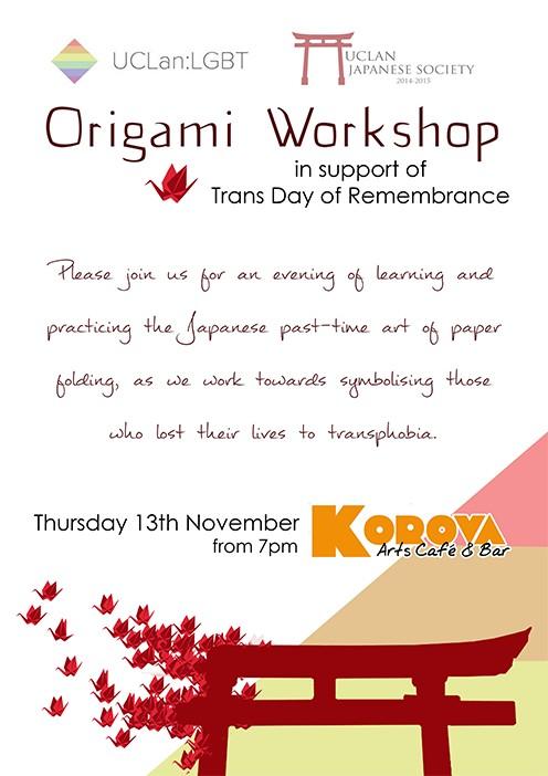 We hope everybody is practising their origami skills! <a href="/uclanlgbt/">UCLan LGBT</a> <a href="/KorovaArts/">Korova Arts Preston</a> @SUOpportunities #transRemembranceDay