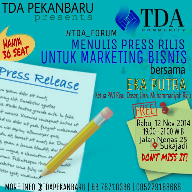 Event TDA PKU bulan ini. Free 》
cc: <a href="/TDAKampusPKU/">TDA Kampus Pekanbaru</a> <a href="/TanganDiAtas/">Komunitas Pengusaha Tangan Di Atas (TDA)</a>