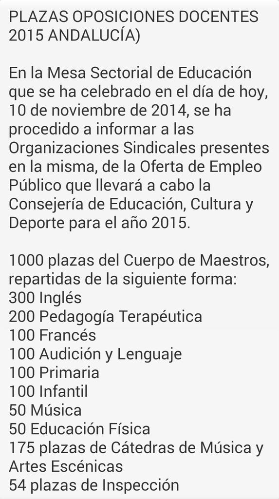 inopreferente's tweet photo. #Andalucía: Propuesta de plazas de la Consejería de Educación para las oposiciones de Primaria 2015. http://t.co/xi8BzFVxQ9