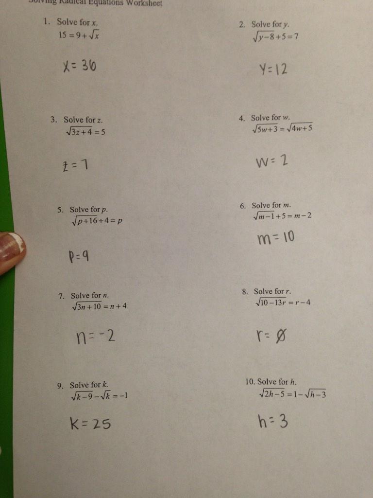 Printables Solving Radical Equations Worksheet solve radical equations worksheet versaldobip davezan
