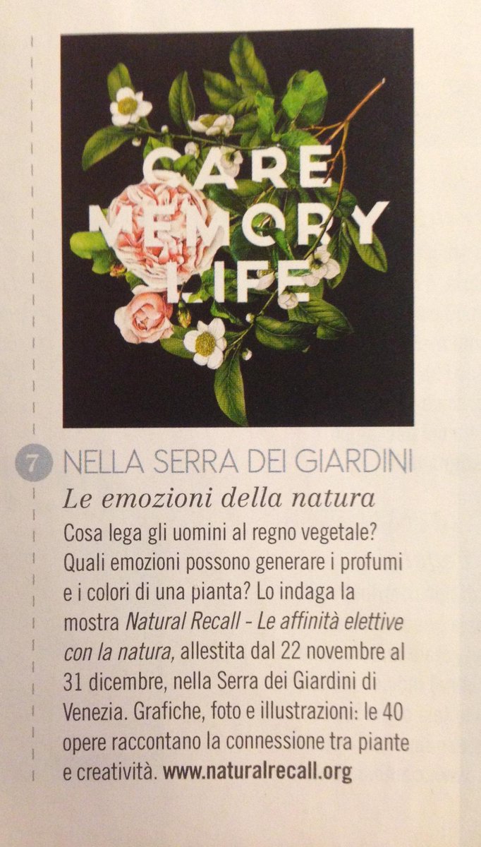 NaturalRecall's tweet photo. @dididema grazie #NaturalRecall è tra le 20 Notizie Natural di #naturalstyle #novembre. Inaugurazione 22.11 #Venezia http://t.co/F5Zkat5e89