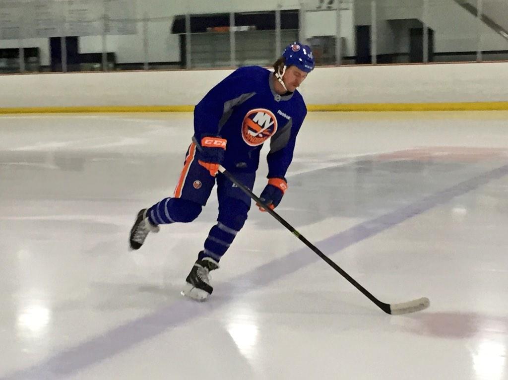 NYIslanders's tweet photo. The Gremlin takes another step towards returning! @Grabs40 is skating today prior to the full #Isles practice. http://t.co/8GbyiaEMJD