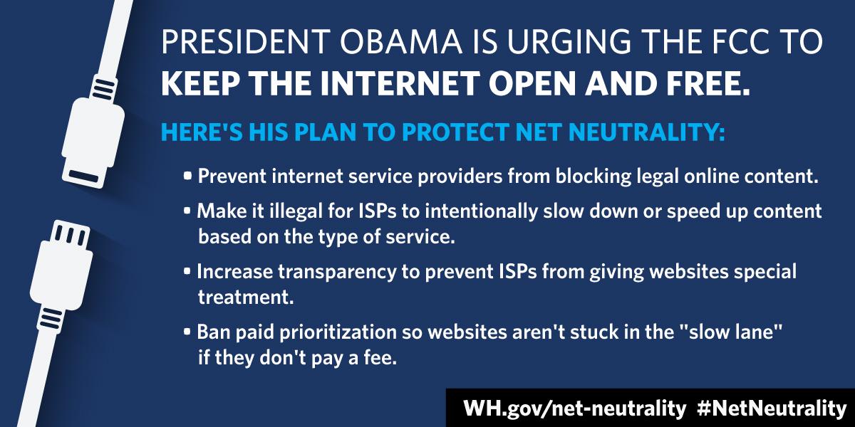 ObamaWhiteHouse's tweet photo. It's time to keep the internet open and free. Read President Obama's plan → http://t.co/3y3YLQD6MB #NetNeutrality http://t.co/ifCoS1ty8j