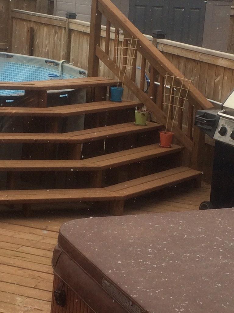 SayersVal's tweet image. It's snowing at Vicki's house in Winnipeg.
