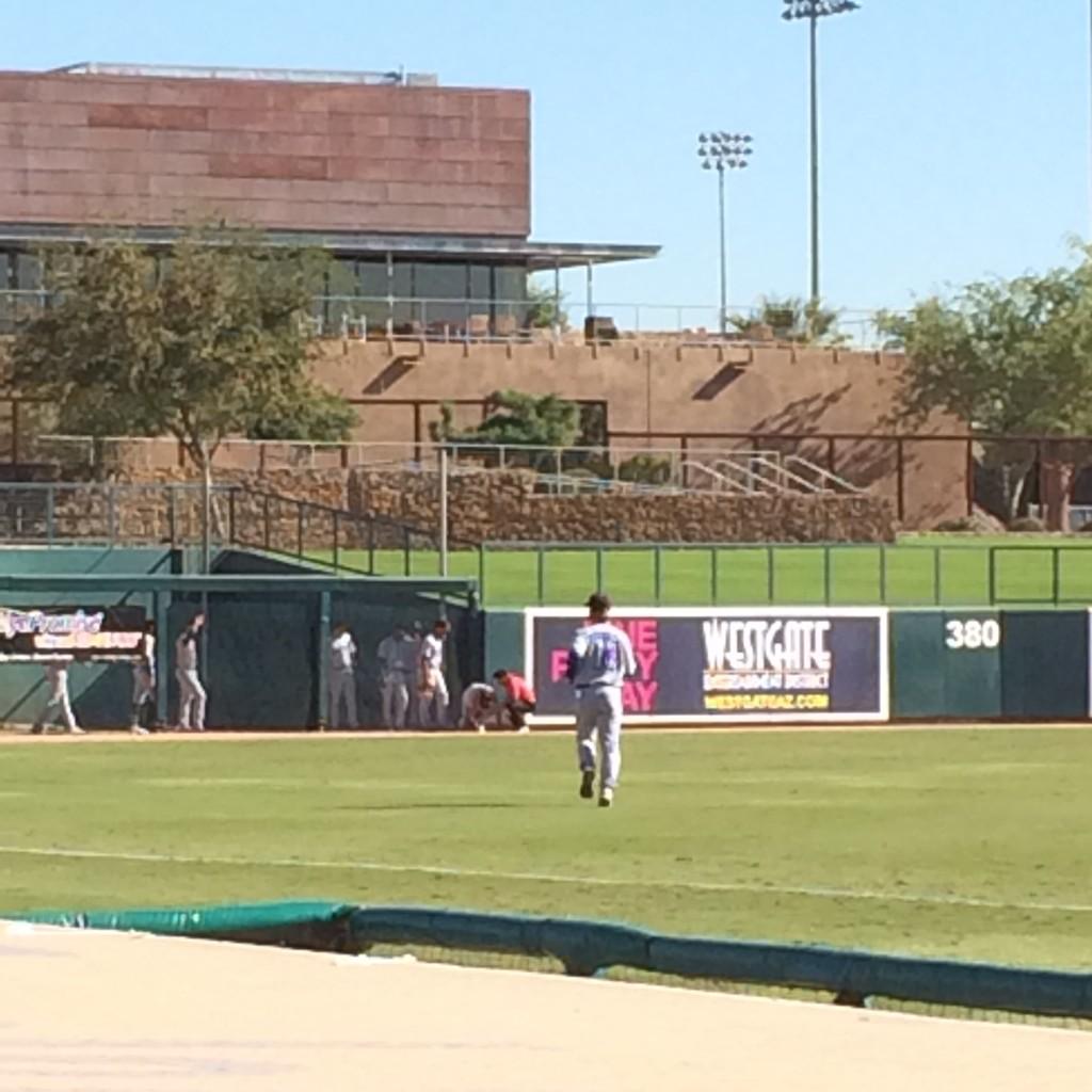 lovaducktoller's tweet photo. Boog Powell is down he tried to make a hell of a catch in left field, he's going to stay in #FallBall2014 #Athletics http://t.co/GN1RUSembK