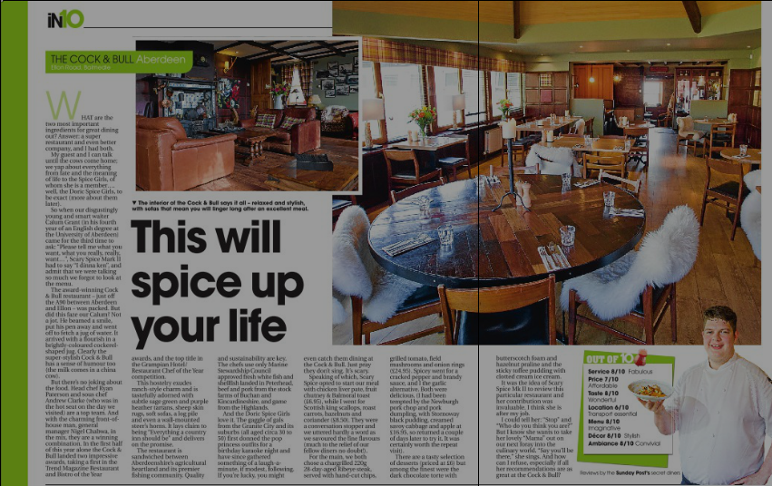 TheCock_Bull's tweet photo. Pleased as punch with our @Sunday_Post review. Apparently we had a visit from a Spice Girl...who knew?! ;) http://t.co/9aGL0q8fd0
