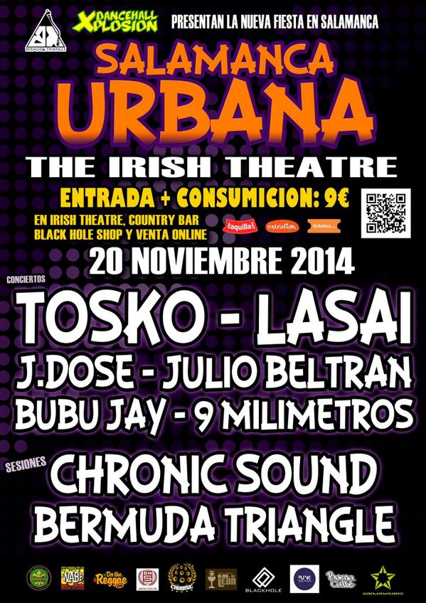 ToskoFanatics's tweet photo. El 20/Noviembre en Salamanca en el "The Irish Theatre", @TOSKOOFICIAL @lasai_muzzik @9MILIMETROS, @Chronic_Sound y +. http://t.co/BqBvi4ETDN
