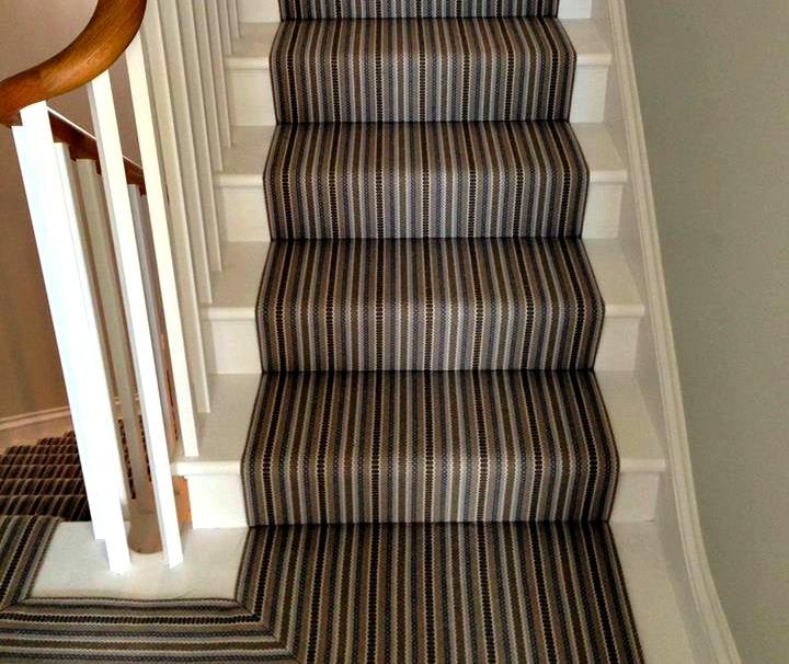 Recent job in #NW6 where we fitted a Fleetwood Fox #StairRunner. Colour beautifully compliments white #stairs &amp; walls