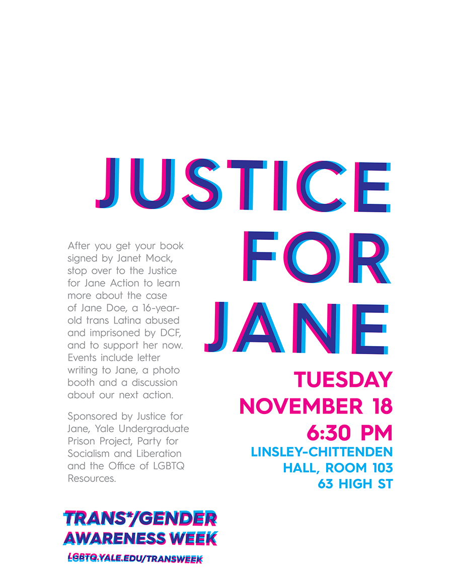 Justice4JaneCT's tweet photo. Learn more about Jane Doe at our action Nov. 18 6:30pm @yalelgbtq #JusticeForJane #transYALE http://t.co/moOdLfjlOG http://t.co/xdUJcbGJM0